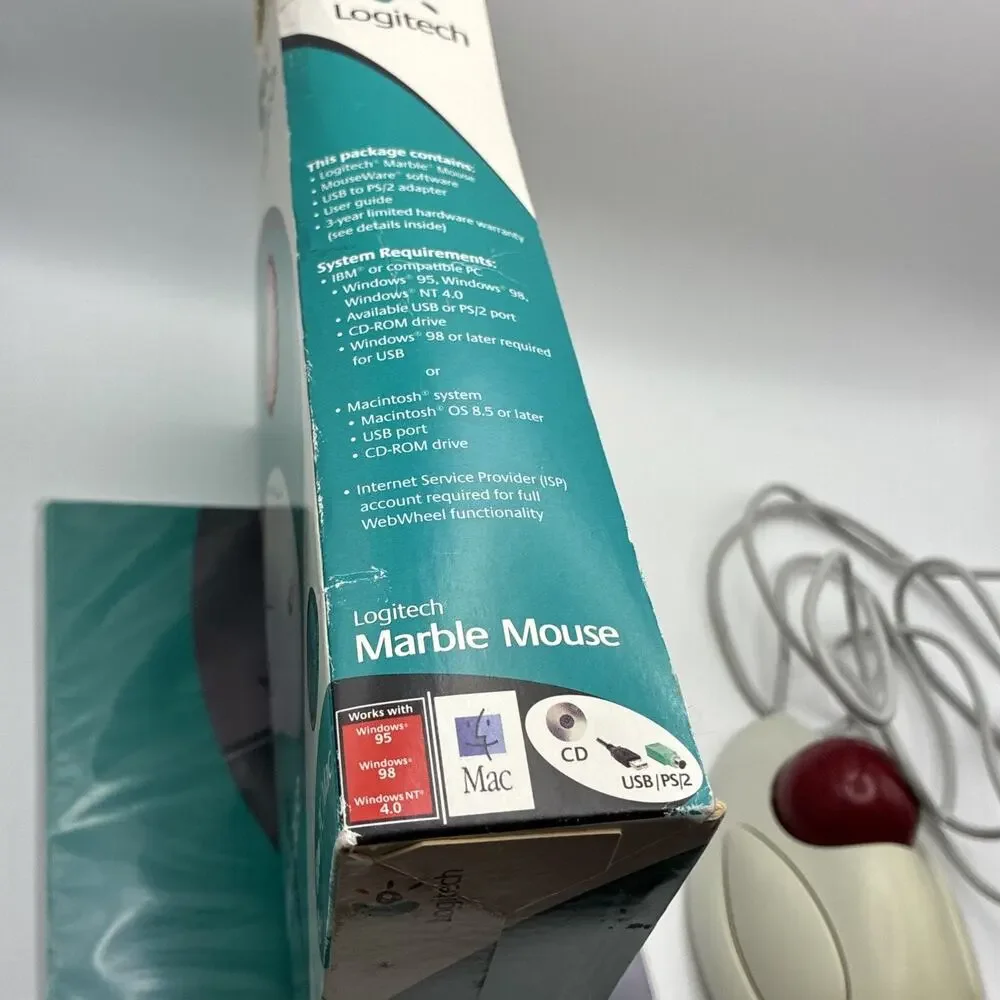 LOGITECH Marble Mouse Corded Trackball PC/Mac USB/PS 2 Wired Complete Software